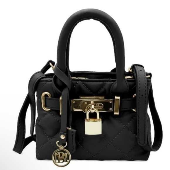 Badgley Mischka Handbags - Badgley Mischka Black Mini Diamond Quilted Tote with Front Lock - NWT